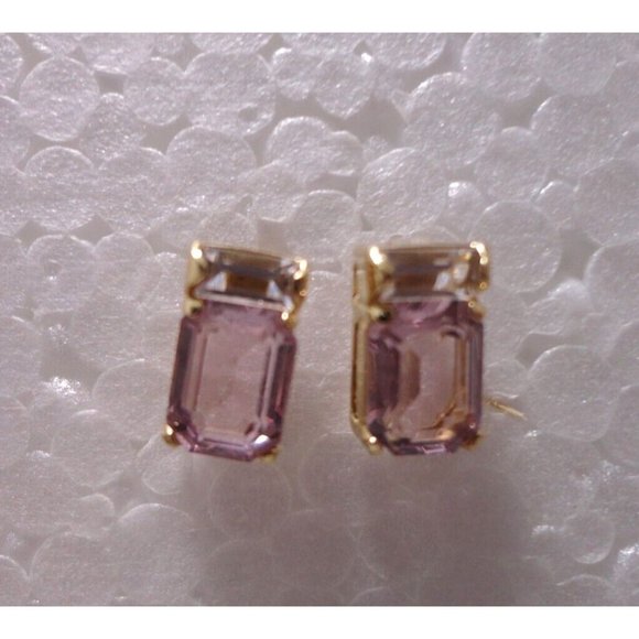 Vintage Lady Grace Pierced Earrings Gold Toned w/Austrian Lilac & Clear Crystals - Picture 3 of 8